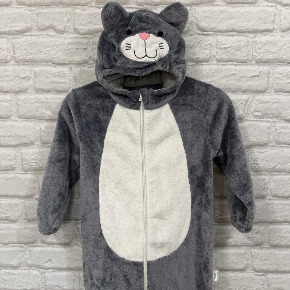 Kids Cat One-Piece Halloween Costume Size 4/7 Gray Warm Body Suit Fast Shipping!